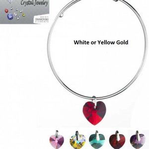 Crystal Stone Heart Charm Bangle COLOR CHOICE